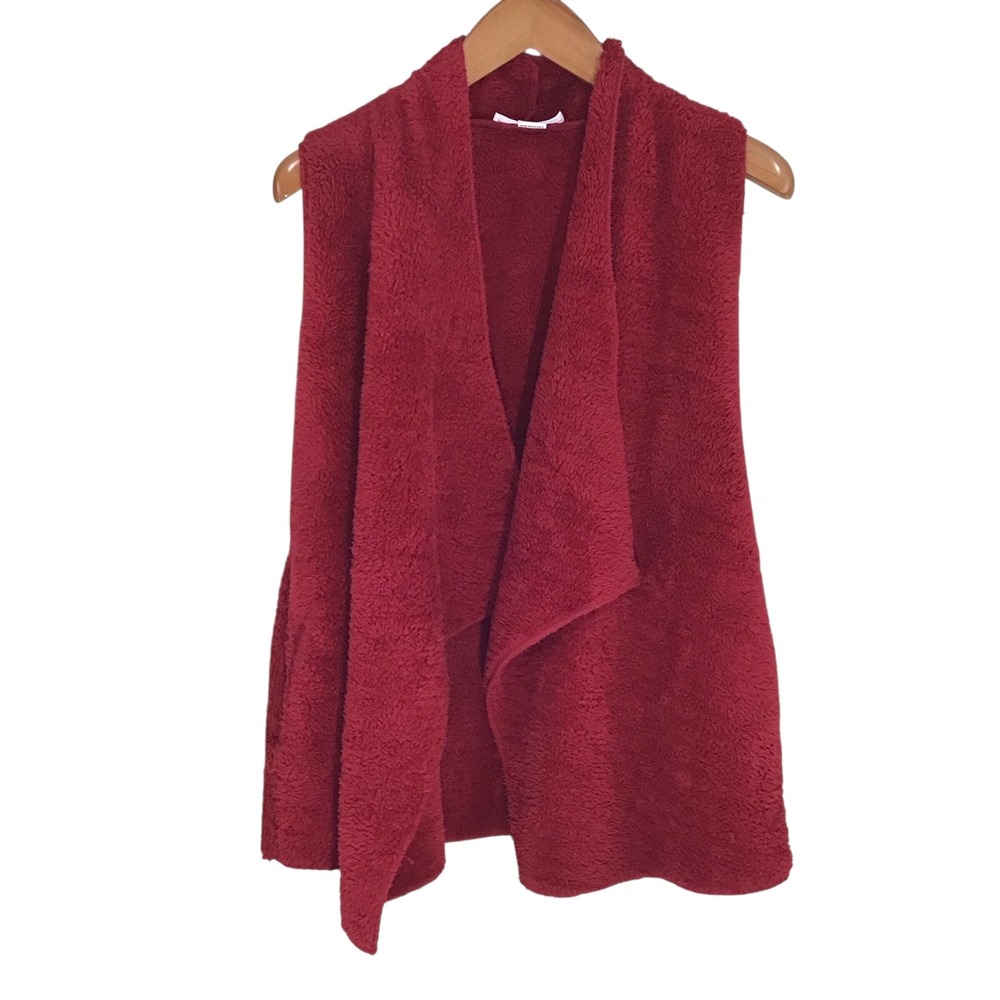 Sans Souci Womens Red Sherpa Fleece Waterfall Vest Cardigan Duster L